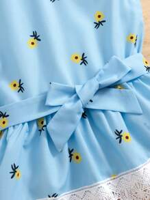 Maglietta senza maniche estiva per ragazze Tween con pizzo , fiori e patchwork
