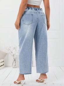 SHEIN Essnce Kích thước lớn Đau khổ Giò thẳng Quần jean Đối với Mùa xuân/Mùa hè - Rửa nhẹ - Xem 2
