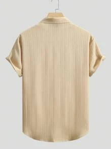 Men's Fashion Loose Textured Solid Color Short Sleeve Shirt, Summer - Khaki - View 2