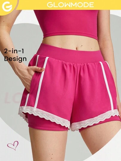 GLOWMODE Double Time 2-In-1 Pocket Shorts Low Impact Daily Valentine's Day Love Quick Dry Moisture Wicking