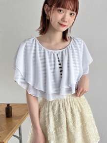 FRIFUL Camiseta de rayas con cuello con volantes de moda para mujeres