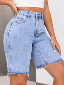SHEIN SXY 淺藍色洗水原邊牛仔短褲 - 淺色水洗藍 - 查看 4