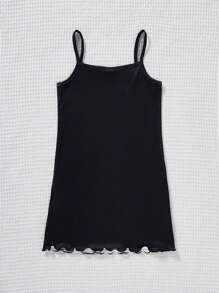 SHEIN Young Girl Daily Casual Knitted Cami Nightgown For Home - Black - View 2