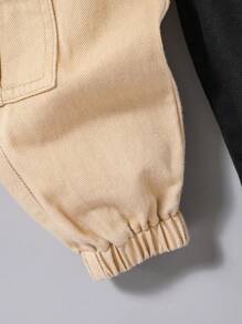 SHEIN 嬰兒男孩時尚春夏色塊洗水活口口袋牛仔貨褲，嬰兒男孩夏季服裝套裝 - 彩色 - 查看 3