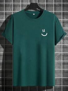 Claim Dot Áo thun nam Expression Print Drop Shoulder Áo phông xanh lá cây dành cho nam Áo xanh lá cây dành cho nam Áo thun xanh lá cây dành cho nam Áo phông xanh lá cây dành cho nam - Màu xanh lá cây đậm - Xem 6