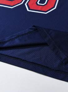 ROMWE MEN Prep Men Letter Graphic Contrast Trim Basketball Jersey - Navy Blue - View 7