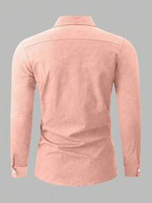 Manfinity Mode Men's Solid Color Single Breasted Shirt, Fall, Long Sleeve Top Cotton, Ceremony, Formal - Pink - View 2