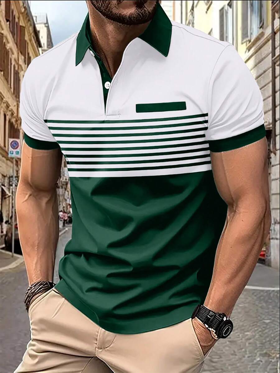 Manfinity Homme 夏季男款條紋短袖休閒polo衫 - 彩色 - 查看 1