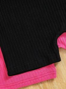 少女夏季休閒條紋無袖連體褲，圓領和長袖設計 - 彩色 - 查看 4