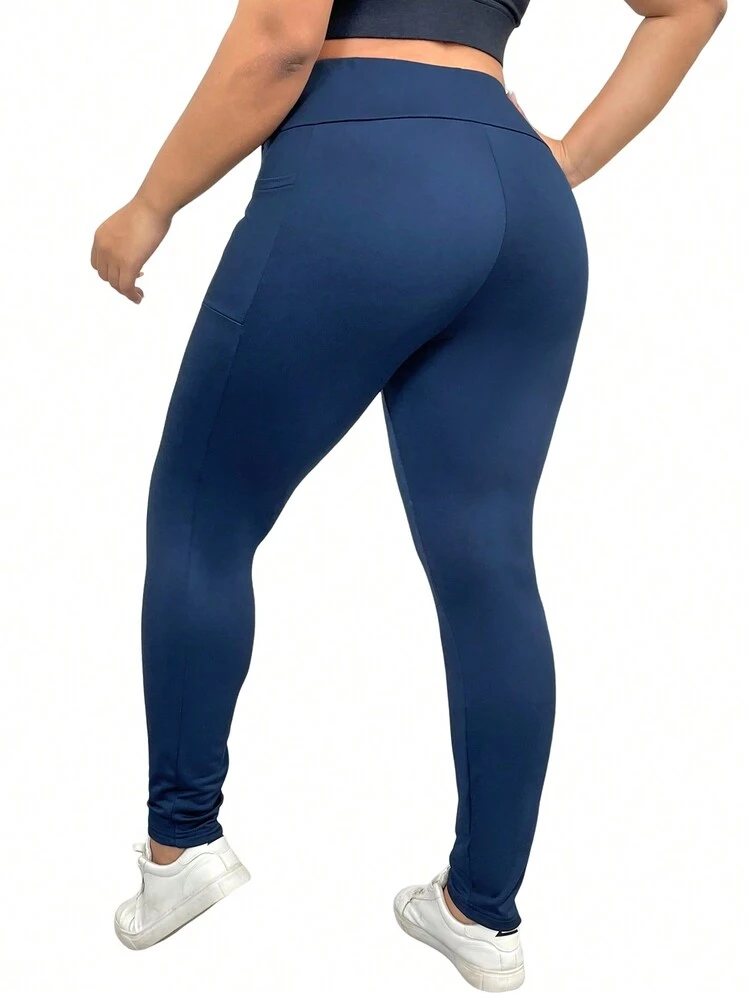 Plus Size 3pcs Pocketed & Warm Lined Leggings With Side Detail, Basics Fall Cloth For Women