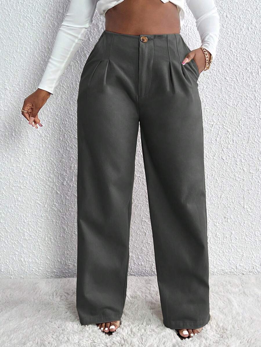 Slaydiva Pantalones largos diarios simples de color sólido para mujer - Gris - Ver 1
