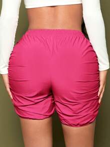 SHEIN SXY Women Summer Casual Solid Color Pleated Drawstring Waist Shorts, Slim Fit