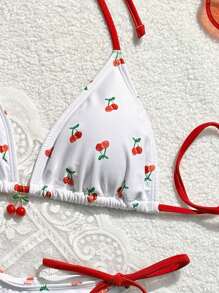 Swim Mod 女士夏季沙灘櫻桃印花頸掛比基尼套裝，適用於度假