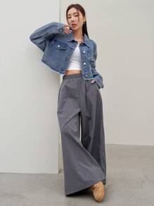 Dazy Designer Women Loose Fit Denim Jacket With Letter Print - Light Wash - View 2