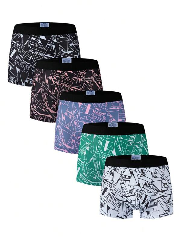 Boxer cu margini blocate de culoare cu imprimeu complet pentru bărbați (set de 5)