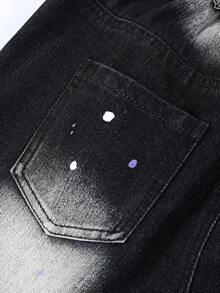 Tween Boy Personalized Patchwork Hip-Hop Style Jeans - Black - View 5