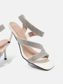 CUCCOO SZL Women's High Heel Stiletto Rhinestone Sandals For Spring/Summer, Graduation Heel, Prom Heels For Summer Vacation Shoes Summer - White - View 8
