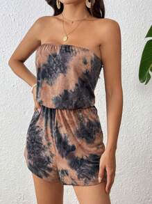 SHEIN VCAY Vacation Tie-Dye Print Strapless Summer Women Romper