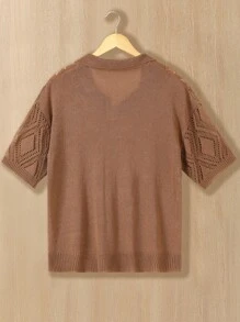 Manfinity Homme Áo thun nam cổ bẻ khoét rỗng tay áo ngắn đan móc cơ bản cho mùa hè - Đồng - Xem 2