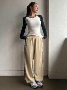 DAZY Women Color-Block Simple Casual Long Sleeve T-Shirt - Multicolor - View 2