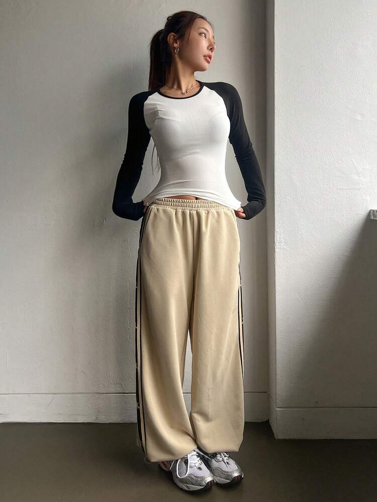 Women Color-Block Simple Casual Long Sleeve T-Shirt