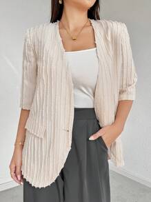 Seusyu Women's Solid Color Half Sleeve Suit Blazer For Summer - Apricot - View 1