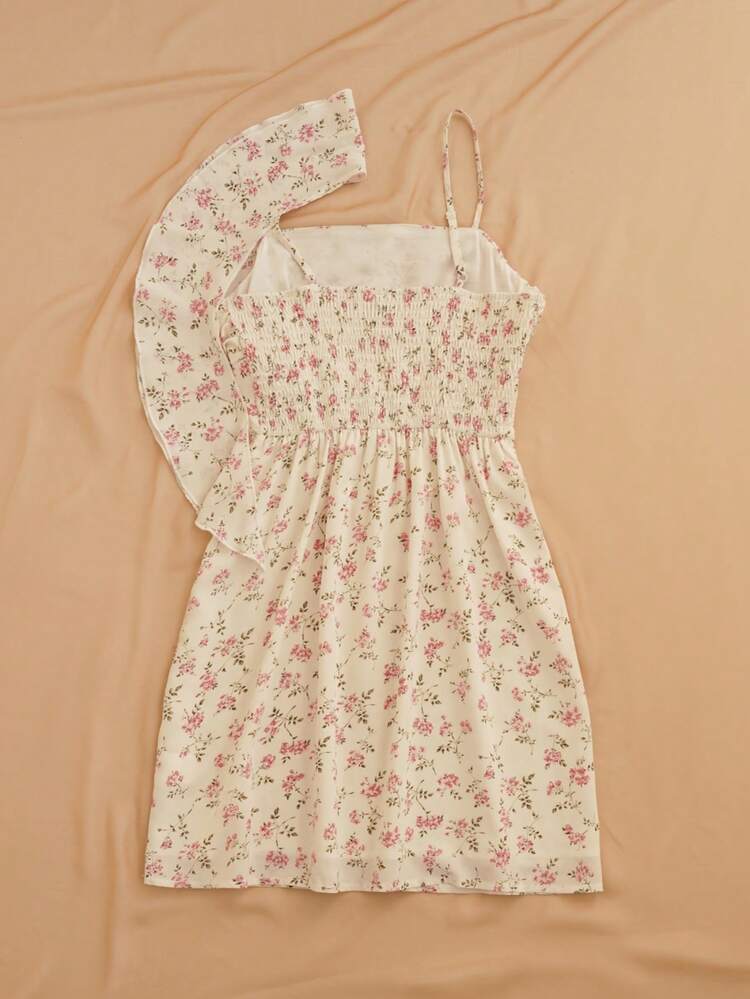 Women's Asymmetrical Ruffle Hem Ditsy Floral Print Dress