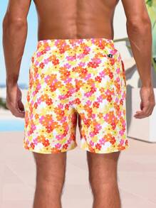 Manfinity KASUA Men Floral Printed Drawstring Waist Summer Holiday Beach Shorts - Orange - View 2