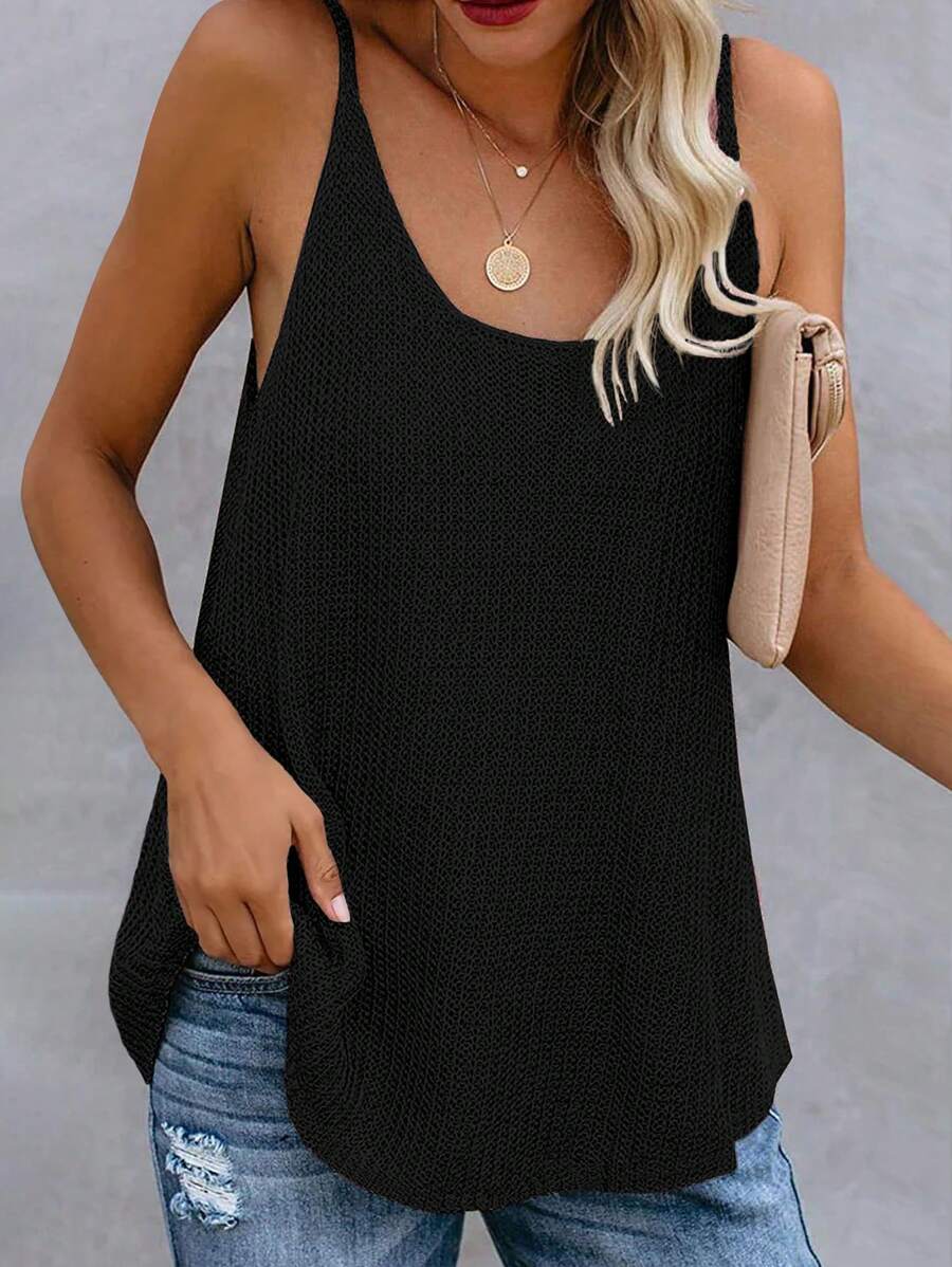 Breezaya 沙灘假期實色休閒針織背心上衣 - 黑色 - 查看 1