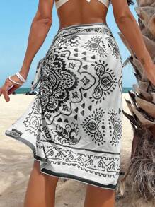 SHEIN Swim Gonna copri costume da bagno con stampa floreale e cintura per donne in stile vacanza