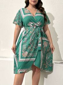 Breezaya Đầm quấn in họa tiết nông dân cỡ lớn có dây buộc cho kỳ nghỉ hè - Nhiều màu - Xem 1