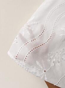 Ellegaria. 女士时尚花卉印花短袖立领衬衫、短袖上衣 - 白色 - 查看 3