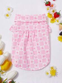 PETSIN Áo Sơ Mi Ca Rô Trắng Hồng Họa Tiết Hoa Xinh Xắn - Hồng - Xem 7