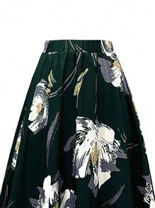 SHEIN Clasi 大码女式花卉印花长裙，适合度假风格 - 綠色 - 查看 4