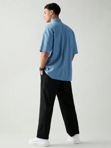 Manfinity VCAY Juego de camisa casual y pantalones de verano para hombres con estampado de letras y tejido a cuadros