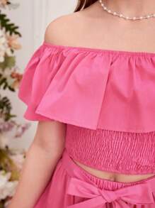 SHEIN Conjunto de Top sem Alça e Saia tecido de cor sólida para menina adolescente, lindo e fofo para a primavera/verão
