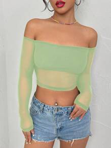 Lunelith SHEIN Lunessa Top transparente de moda para mujer con los hombros descubiertos, ideal para el uso diario en primavera y verano