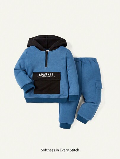 Conjunto De Moletom Com Capuz E Calça Jogger Para Meninos Infantis Com Estampa De Letras Coloridas