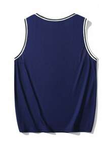 ROMWE MEN Prep Men Letter Graphic Contrast Trim Basketball Jersey - Navy Blue - View 2
