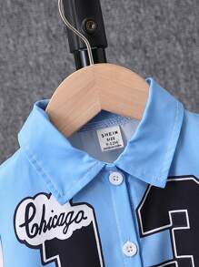 Baby Boy's Color Block Digital Letter Print Short Sleeve Shirt And Shorts Woven Set