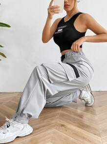SHEIN Unity Pantalon cargo de loisir pour dames avec grandes poches - Gris - Voir 6