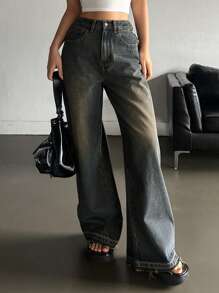 DAZY Pantalones vaqueros holgados para mujer para uso diario en verano, jeans holgados, ropa de vuelta al colegio - Neblina azul - Ver 4