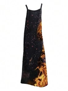 Plus Size Flame Printed Extra Long Cami Dress - Multicolor - View 2