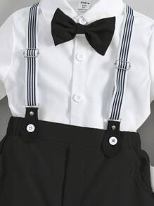 Souflis Souflis 小男孩长袖衬衫领结吊带裤绅士两件套