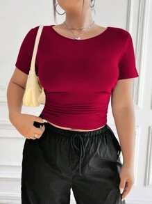 SHEIN EZwear Plus Size Elastic T-Shirt With Gathered Waist For Slimming Effect