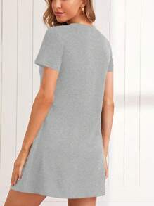 SHEIN LUNE Vestido de verano informal para mujer con patrón de corazones, mangas cortas y ajustado al Body - Gris - Ver 2