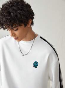SWAVVY Sweat-shirt à manches longues, col ras du cou, style décontracté avec blocs de couleurs et rayures pour hommes. Couleur blanc, bloc de couleurs graphique. Idéal pour les amis, le mari, le petit ami