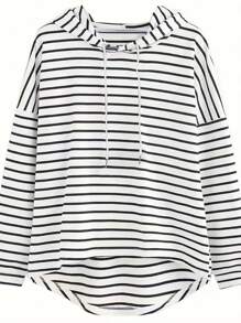 INAWLY Sudadera con capucha grande de talla para mujeres con rayas, hombro caído, manga larga holgada para primavera y otoño