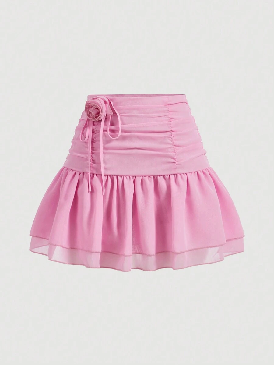 SHEIN MOD Summer Pink Mini Skirt With Ruffle Trim - Pink - View 1