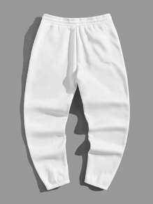 Manfinity Hypemode Pantaloni de trening bărbătești, lejeri, cu imprimeu de desene animate și slogan, cu șnur în talie, pantaloni de trening albi casual pentru ieșiri în oraș, cadouri pentru soț sau iubit, pentru întoarcerea la școală